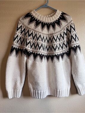 H&M Fair Isle Crewneck Sweater in Cream and Black